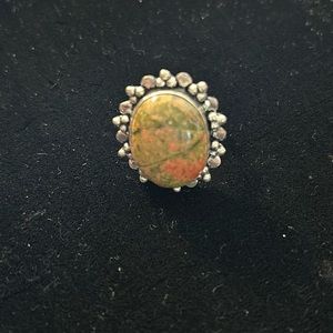 SILVER RING Size 6.5 marble like stone